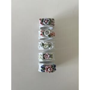 Ceramic Napkin Rings With Flowers Set of 5